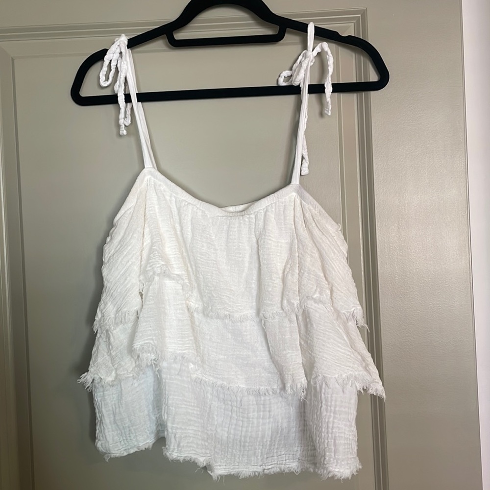 Michael Stars white layered ruffle tank top
